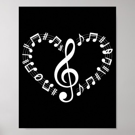 Heart Shape Musical Notes Music Lovers Happy Valen Poster (Vorne)