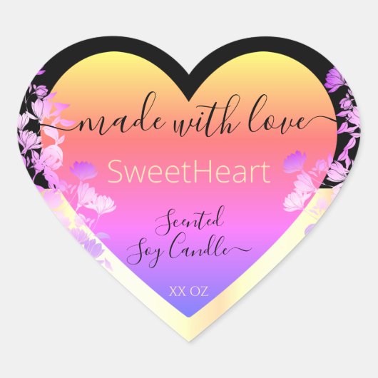 Heart Shape Packing Labels Rainbow Gold Herz-Aufkleber (Vorderseite)