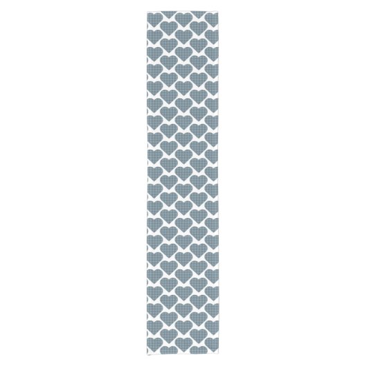 Heart Shape Plaid Blue Gray Table Runner Kurzer Tischläufer (Vorderseite)