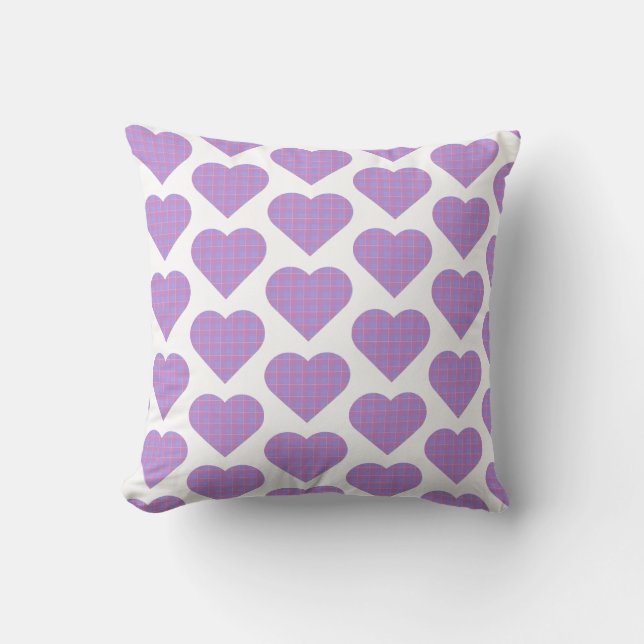 Heart Shape Plaid Pink Purple Kissen (Vorderseite)