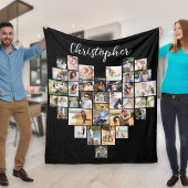 Heart Shaped 36 Foto Collage Script Name Schwarz Fleecedecke