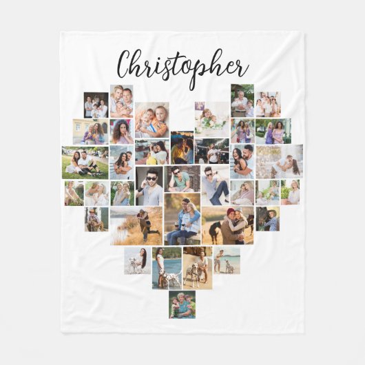 Heart Shaped 36 Foto Collage Script Name Weiß Fleecedecke (Vorderseite)