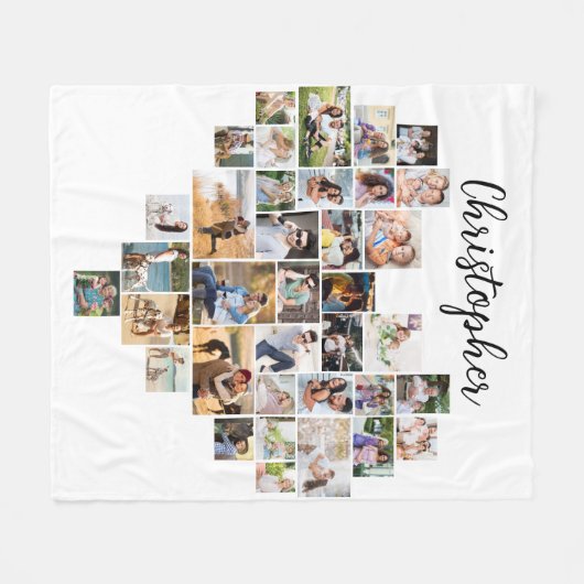 Heart Shaped 36 Foto Collage Script Name Weiß Fleecedecke (Vorderseite (Horizontal))