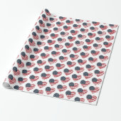 Heart Shaped American Flag Wrapping Paper Geschenkpapier (Ungerollt)
