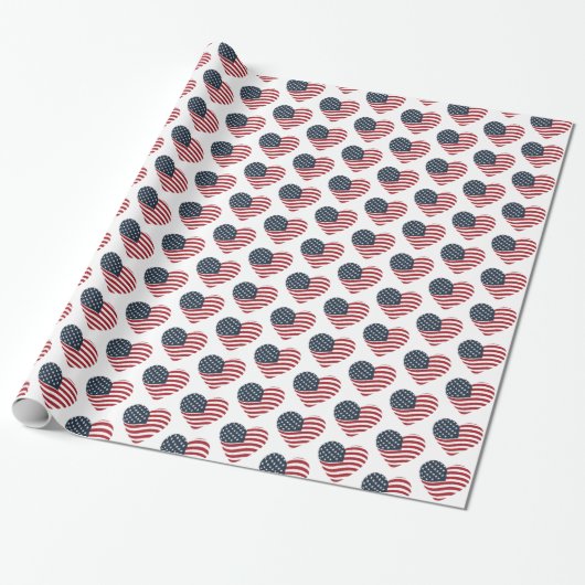 Heart Shaped American Flag Wrapping Paper Geschenkpapier (Ungerollt)