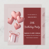 Heart Shaped Balloons Birthday Invitation Einladung (Vorne/Hinten)