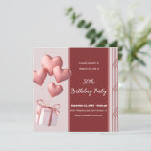 Heart Shaped Balloons Birthday Invitation Einladung (Stehend Vorderseite)