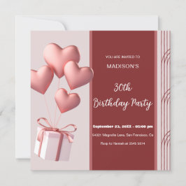 Heart Shaped Balloons Birthday Invitation Einladung