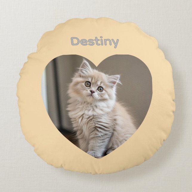 Heart-Shaped Cat Design Rundes Kissen (Vorderseite)