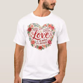 Heart-Shaped Floral Typography T-Shirt (Vorderseite)