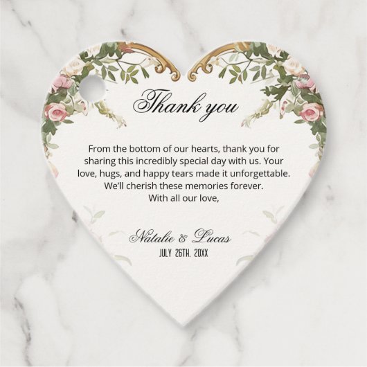 Heart Shaped Floral Wedding Vielen Dank Geschenkanhänger (Vorderseite)