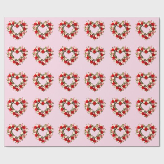 Heart Shaped Floral Wreath Roses Daisies Tulips Geschenkpapier (Flach)