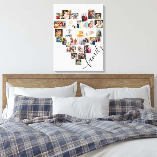 Heart Shaped Foto Collage Familienskript weiß Leinwanddruck (Insitu (Schlafzimmer))