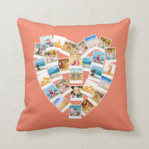 Heart Shaped Foto Collage Family Fotos Coral Kissen