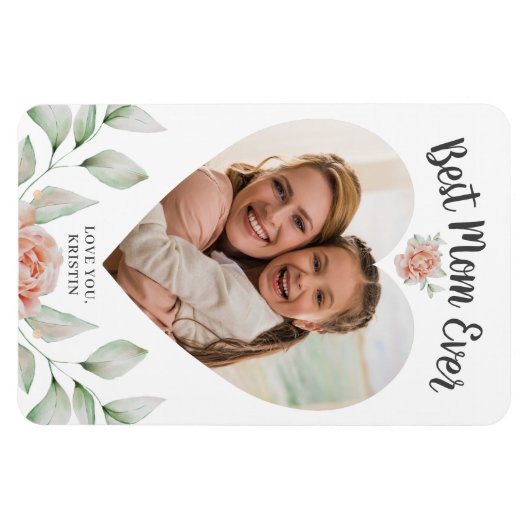 Heart Shaped Foto Script Best Mama Ever Magnet (Horizontal)