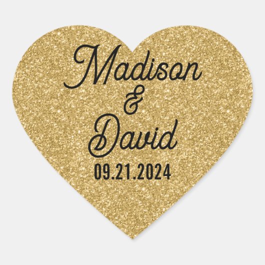Heart Shaped Gold Glitzer Wedding Herz-Aufkleber (Vorderseite)