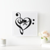 "HEART SHAPED MUSICAL NOTE" CLOCK QUADRATISCHE WANDUHR (Zuhause)