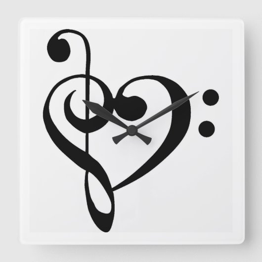 "HEART SHAPED MUSICAL NOTE" CLOCK QUADRATISCHE WANDUHR (Vorderseite)