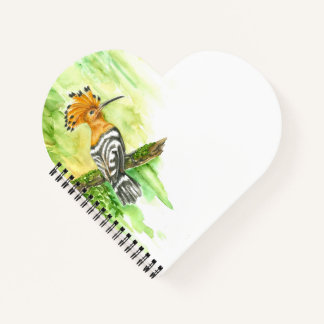 Heart-Shaped Notebook mit Watercolor Hoopoe Notizblock