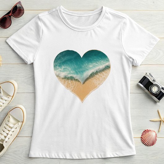 Heart-Shaped Ocean Waves, Romantic Beach Vibes T-Shirt