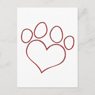 Heart Shaped Paw Print Dog Katze Welpe Kitten Postkarte