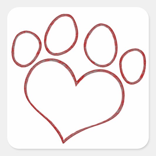 Heart Shaped Paw Print Dog Katze Welpe Kitten Quadratischer Aufkleber (Vorderseite)