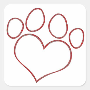 Heart Shaped Paw Print Dog Katze Welpe Kitten Quadratischer Aufkleber