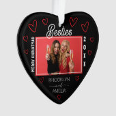 Heart Shaped Photo Black and Red Besties Christmas Ornament (Vorderseite)