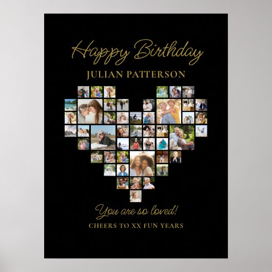 Heart Shaped Photo Collage Birthday Party Welcome Poster (Vorne)