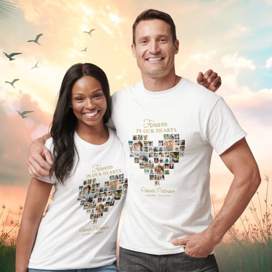 Heart Shaped Photo Collage Funeral Celebration T-Shirt