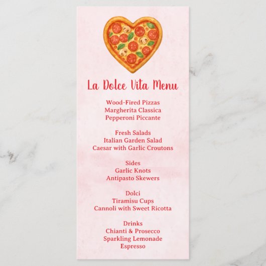 Heart Shaped Pizza Menu Card | Red Checkered Menükarte (Vorderseite)