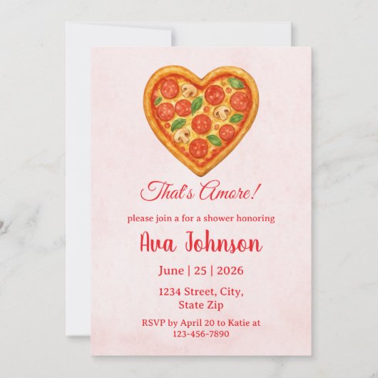 Heart Shaped Pizza Party Shower Invitation Einladung (Vorderseite)