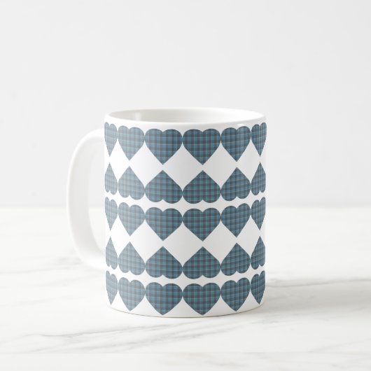 Heart Shaped Plaid Blue Gray Kaffeetasse (Vorderseite Links)