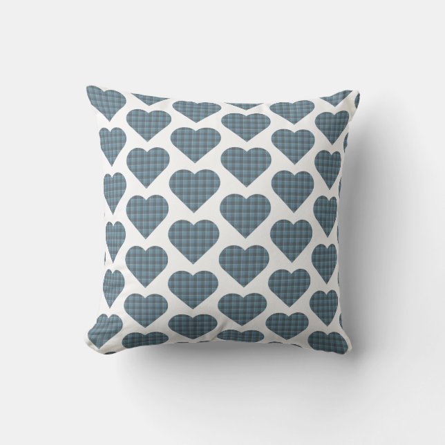 Heart Shaped Plaid Blue Gray Modern Kissen (Vorderseite)