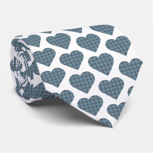 Heart Shaped Plaid Blue Gray Neck Tie Krawatte (Gerollt)