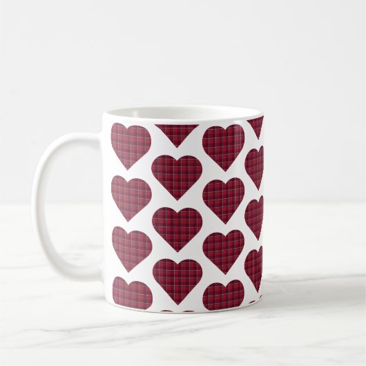 Heart Shaped Plaid Dark Red Burgundy Kaffeetasse (Links)