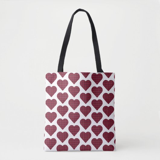 Heart Shaped Plaid Dark Red Burgundy Tasche (Vorderseite)