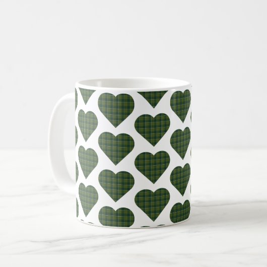 Heart Shaped Plaid Green Evergreen Kaffeetasse (Vorderseite Links)