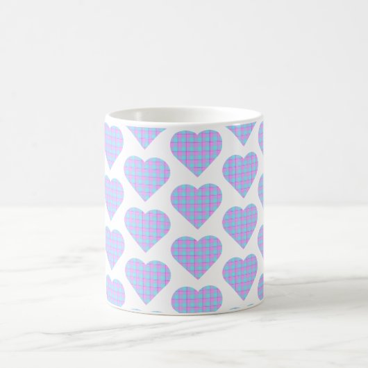 Heart Shaped Plaid Light Blue Pink Kaffeetasse (Mittel)