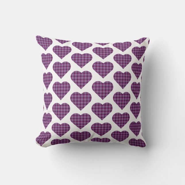 Heart Shaped Plaid Purple Pink Kissen (Vorderseite)