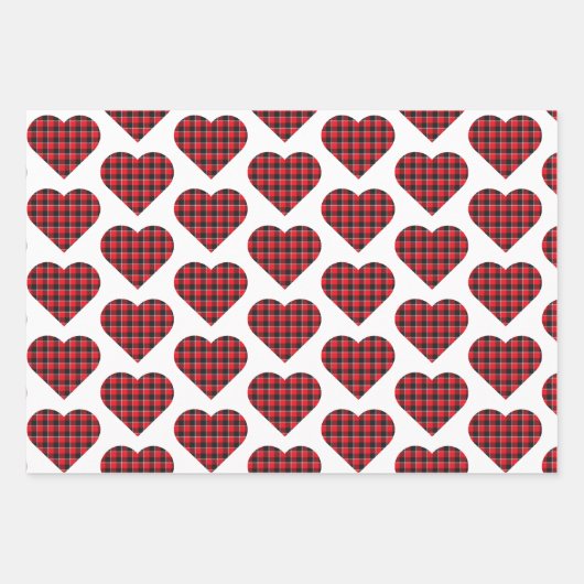 Heart Shaped Plaid Red Black Buffalo Geschenkpapier Set (Vorderseite 3)