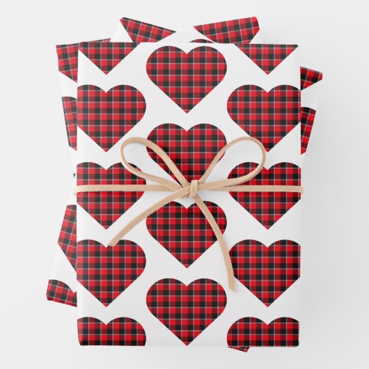 Heart Shaped Plaid Red Black Buffalo Geschenkpapier Set (Beispiel)