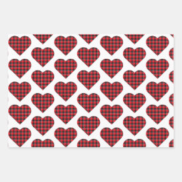 Heart Shaped Plaid Red Black Buffalo Geschenkpapier Set