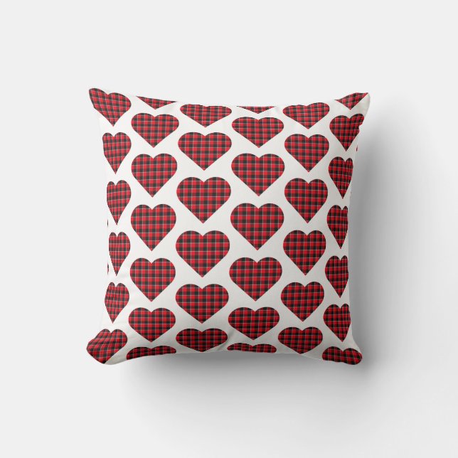 Heart Shaped Plaid Red Black Buffalo Kissen (Vorderseite)