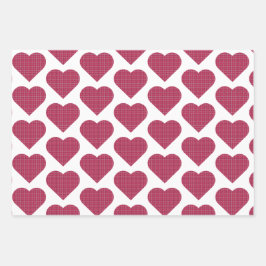 Heart Shaped Plaid Red Pink Geschenkpapier Set