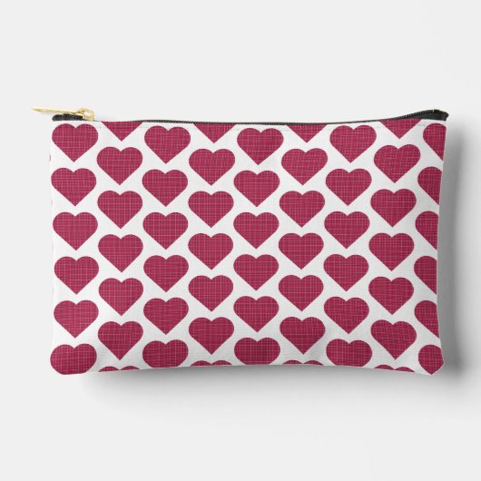 Heart Shaped Plaid Red Pink Zubehörtasche (Vorderseite)