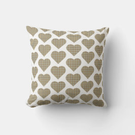 Heart Shaped Plaid Tan Blue White Kissen