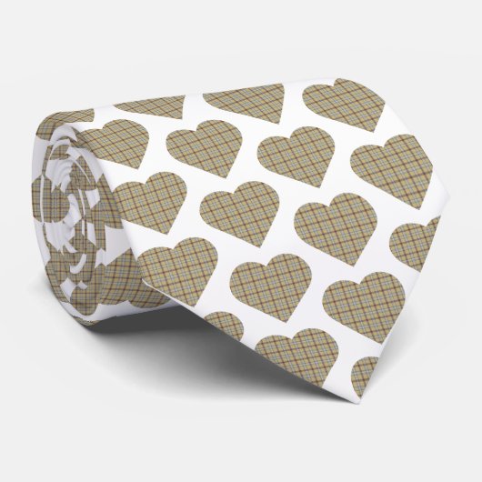 Heart Shaped Plaid Tan Blue White Neck Tie Krawatte (Gerollt)