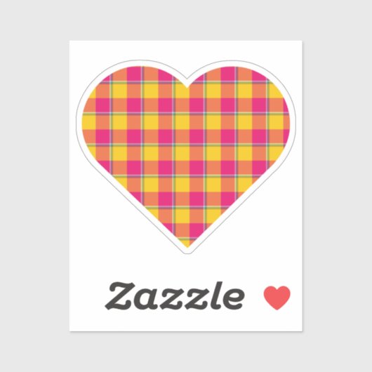 Heart Shaped Plaid Yellow Pink Aufkleber (Blatt)