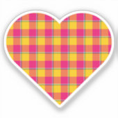Heart Shaped Plaid Yellow Pink Aufkleber (Vorderseite)
